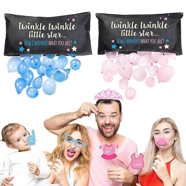 Baby Gender Reveal Party Supplies Återanvändbara Baby födelsedagsfest rekvisita Han eller hon Svart ballongväska Baby Shower Gender Reveal Party 1