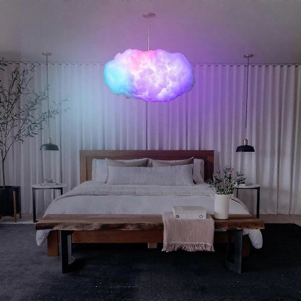 3D Moln Åskmoln Lampa Musik Multi Färg Blixt Variabelt Ljus Trådlös Fjärrkontroll Sovrum Hänglampa L NEE
