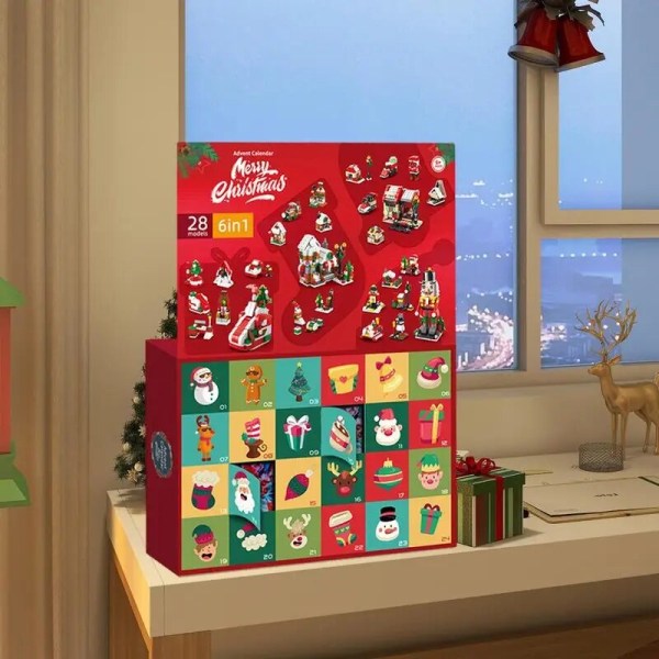 Jul-adventskalender 2023 Nedräkning till julbyggklossar 24-dagarskalender Leksaker Julbyggnadsleksaker Presenter Sled Blind Box