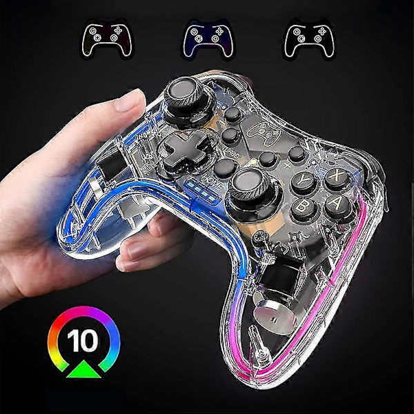 Switch-handkontroll kompatibel med Nintendo Switch/lite/oled & Pc/ios/android, Klar Rgb Lightning Switch Pro-handkontroll stöder app med Turbo, Wake-