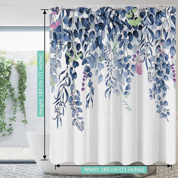 Blommig Duschdraperi Badrum Anti-Mögel Vattentät Tvättbar Boho Blå Blad Polyestertyg Duschdraperier Tyngd Nedtill