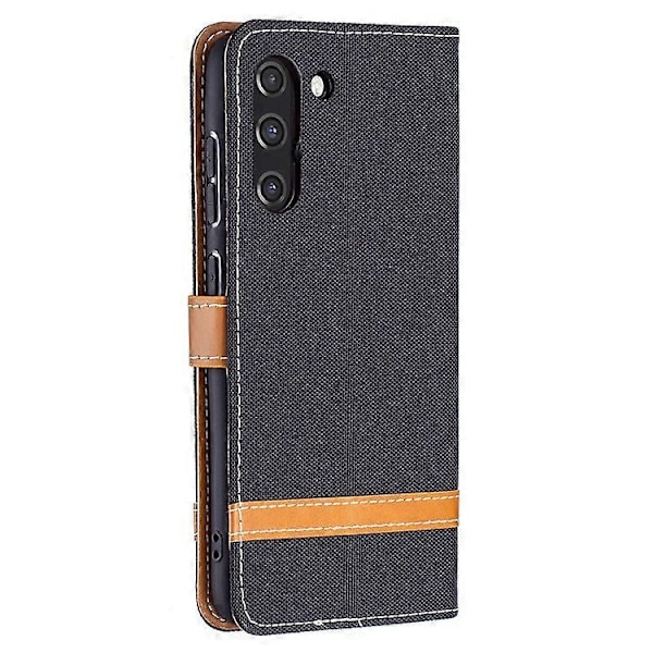 Splejsning Jeans Stof Overflade Læder Telefon Cover Wallet Stand Case Kompatibel Med Samsung Galaxy S21 FE/S21 Lite Black
