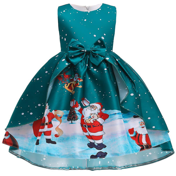 Julflickor Barn Ärmlös bowknot Skater Swing Dress Formell kväll Födelsedag Julfest Balklänningar Green 8-9 Years