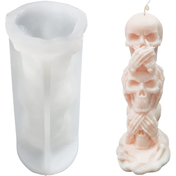 3D Kranie Lysform Søjle Halloween Silikone Resin Form Til Aromaterapi Lys Resin Støbning Hjemmelavet Voksfremstilling Polymer Ler DIY Håndværk
