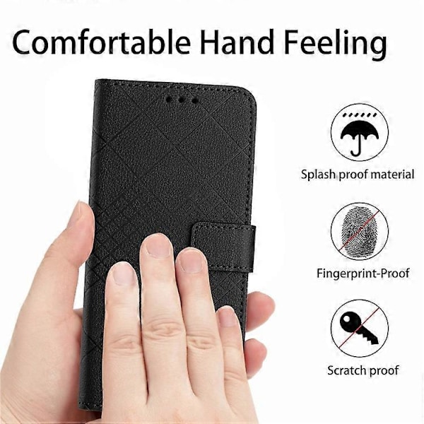 HT06 Kompatibelt Fodral För Oppo A60 PU Läder Rombmönster Ställfunktion Telefonskal Black