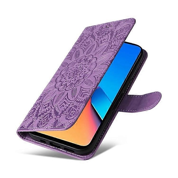 PU-nahkakotelo Xiaomi Redmi 12 4G -puhelimelle, auringonkukkakuvioitu lompakko naarmuuntumista estävä älypuhelinkotelo Purple