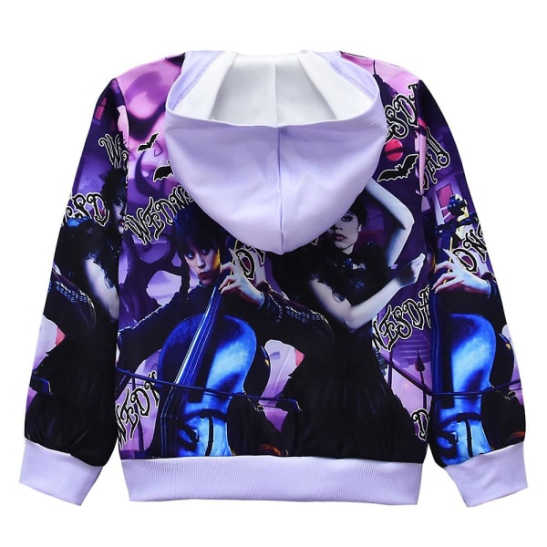 Keskiviikko Addams Printed hupullinen pitkähihainen takki Vetoketjullinen casual takki Purple 5-6 Years
