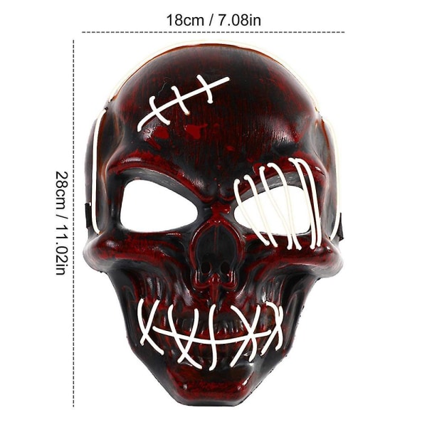 Halloween Skull Face Cover Cosplay-asut Light Up Led Cosplay Cosplay Rekvisiitta Puvut Skull Face Cosplay Light Up Puvut White