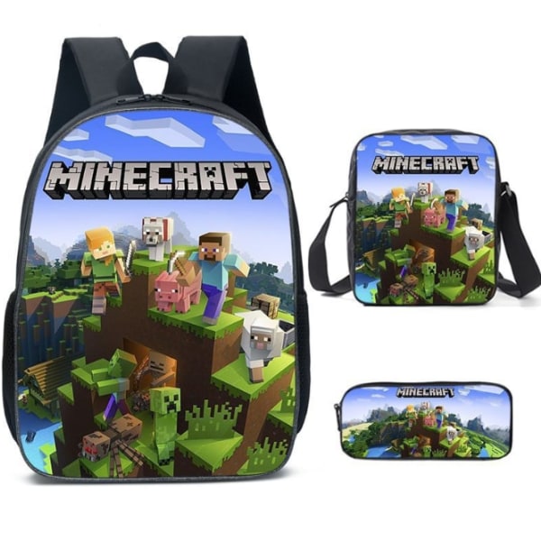 3 st/ set MINECRAFT 3D Print Barnryggsäckar Flickor Pojkar Ryggsäck Barnskolväskor Tecknad dagisryggsäck Green 16 Inches