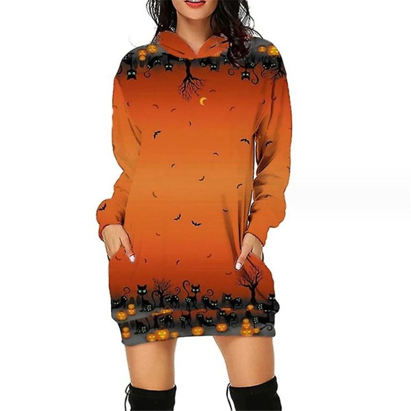 Halloween muotihupparit minimekko naisille Halloween Hocus Pocus -asu syksyinen pitkähihainen hupullinen mekko style 13 2XL