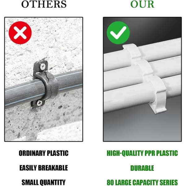 20 slangklämmor, väggfäste, 25 mm PVC-rör, vit plast, kök badrum trädgård