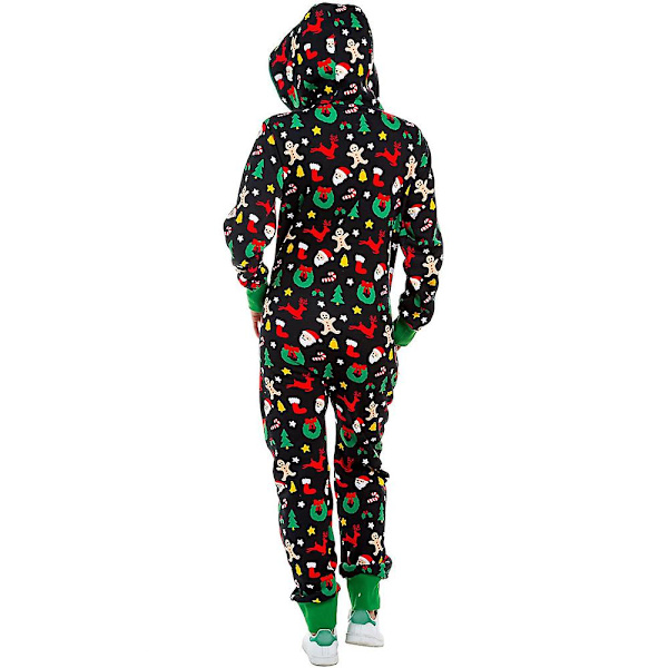 Print naisten yksiosainen pyjamat, hupullinen, mukava jouluinen pyjama taskuilla Green M