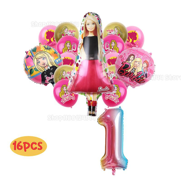 Barbiee-nukke Syntymäpäiväjuhla Koristetarvikkeet Vaaleanpunainen Tyttö Teema Astiat Cup Lautas Ilmapallo Baby Shower Prinsessa Juhlasisustus Lahjat 16pcs set 1