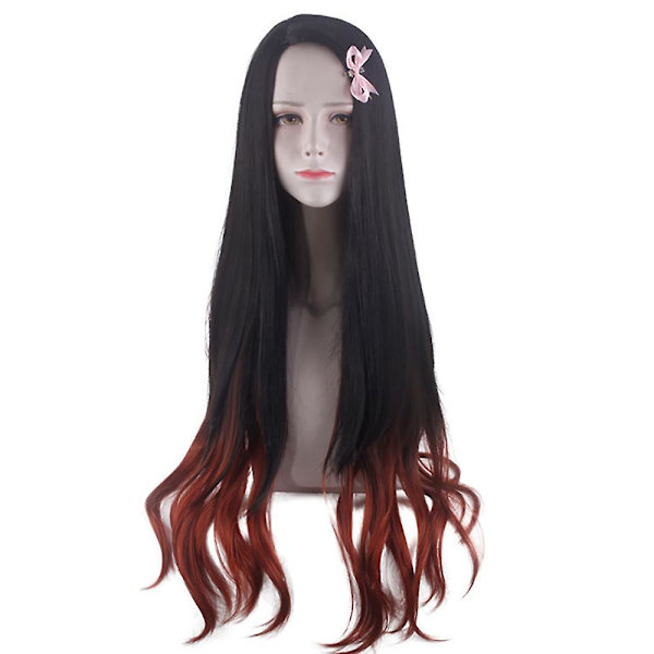 Demon Slayer Kamado Nezuko Cosplay Artificiell Peruk Vågigt hår Full Peruk