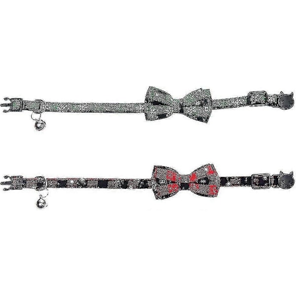 2-pack/set Jul Katt Halsband Brytsäkert Med Söt Fluga Och Bjällra För Kattunge Justerbar Säkerhet P H