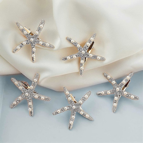 5 stk. Hårspænder med Søstjerner, Perle Rhinestones Skridsikre Hårspænder til Kvinder Brud
