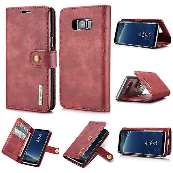 DG.MING Kompatibel med Samsung Galaxy S8 Plus G955 Avtagbart 2 i 1 Anti-repa Plånboksfodral i Spaltläder Red