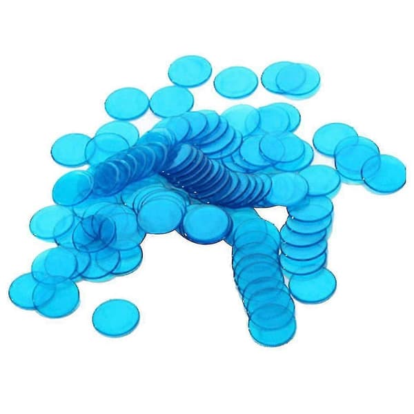 100 stk. Blå Bingo Chips i Plast, 3 cm