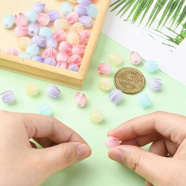 40 st Färgglada Tulpan Knoppar Pärlor Opaque Akryl Blompärlor Caps Spacer Lösa Pärlor för DIY Hantverk Smyckestillverkning Tillbehör