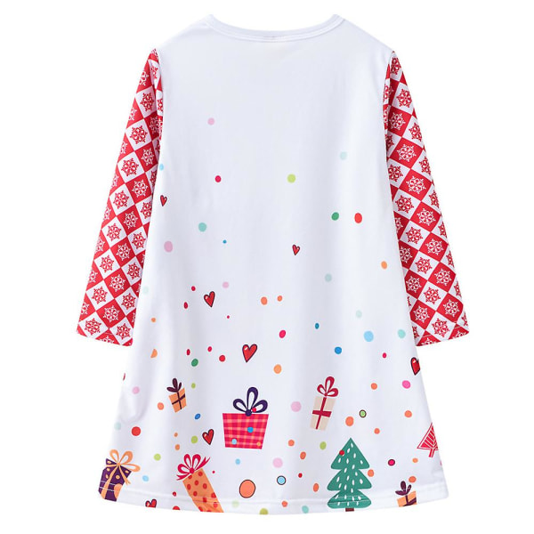 Jouluinen Toddler Lapset Tytöt Casual pitkähihainen Tunika Mekko Printed Leikkivaatteet Juhla Löysä Pitkäsiima Topit Mekot White 5-6 Years