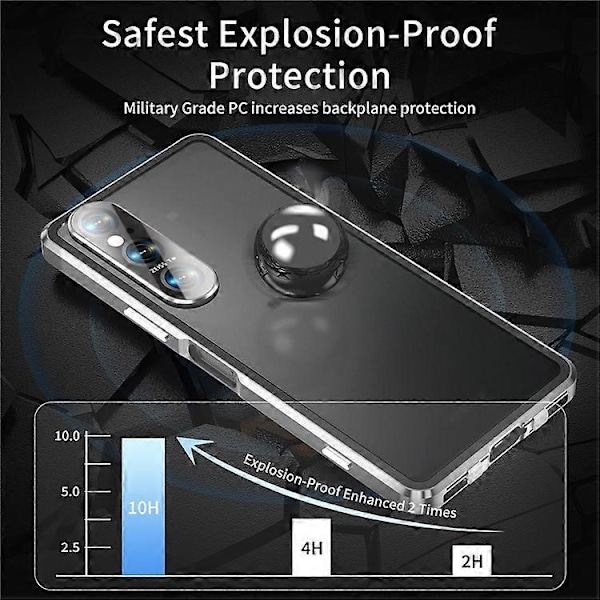 Kompatibel for Sony Xperia 1 V Magnetisk Adsorpsjon Deksel Metallramme + Herdet Glass + PC Bakside Klar Telefondeksel Silver