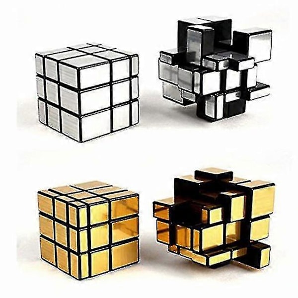 2-pack 3x3x3 fyrkantig spegel speed cube pussel guld silver