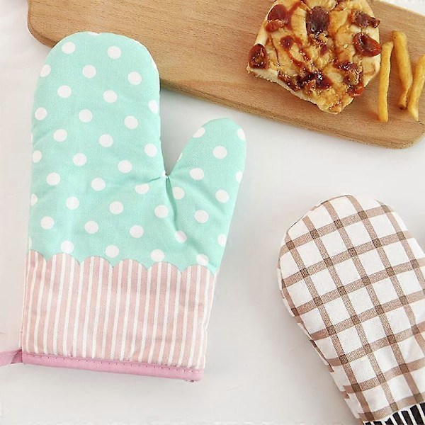 1 Par Köksgrytlappar, Värmebeständiga Handskar Med Mjukt Bomullsfoder, För Matlagning, Bakning och Grillning (Blå Polka Dots)