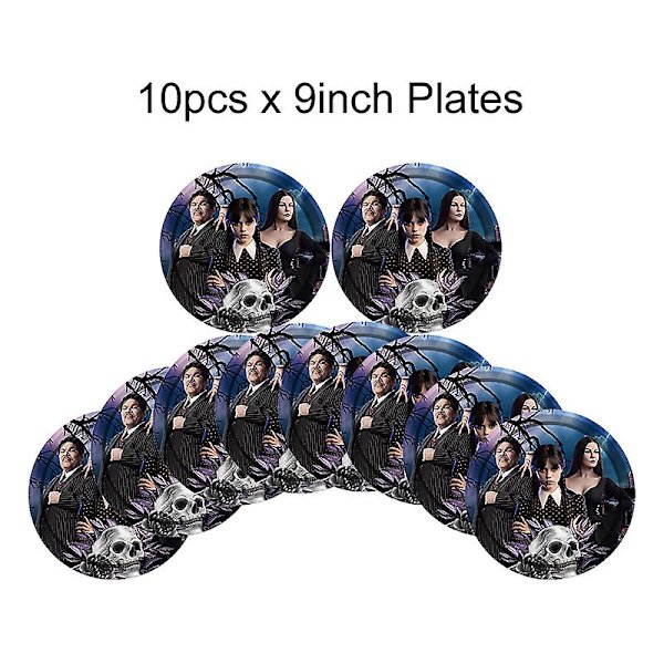 Elokuva Keskiviikko Addamsin syntymäpäiväjuhlien koristelu Banneri Ilmapallo Astiasto Juhlatapahtumatarvikkeet Kodinsisustuskupit tausta 10pcs 9inch plates