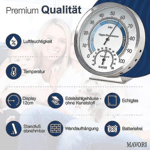 Hygrometer Analog Inomhus Termometer - Högkvalitativt Rostfritt Stål