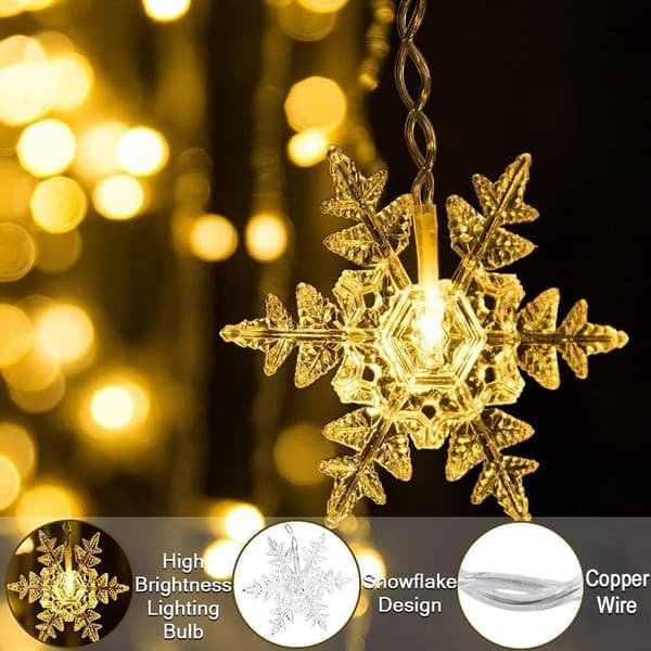 Snowflake LED String Lights - 96 LEDs, 3.5m, IP44 Waterproof Christmas Lights, 8 Modes, for Tree, Balcony & Garden