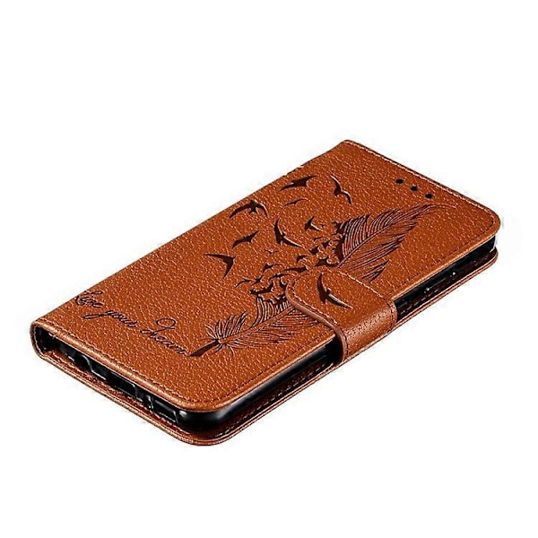 Litchi Tekstur Præget Fjer Læder Telefon Cover med Wallet Stand Kompatibel til Samsung Galaxy A20e Brown