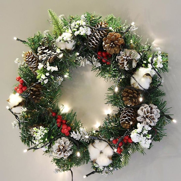 Julepynt Julekrans Ornamenter Rattan Cirkel Simulation Rød Frugt Dørhængende 30cm Q