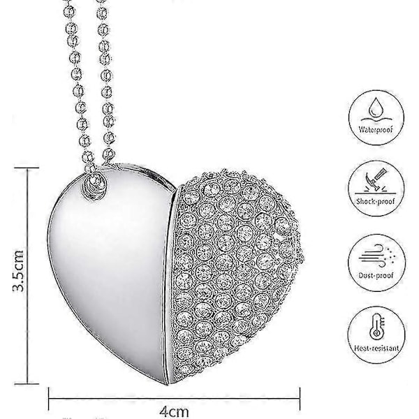 Hjerteformet Diamant USB Flash Drive (sølv 32gb), Avanceret Hjerte Diamant Højhastigheds USB 3.0 Flash Data Storage Drive Memory Pen Stick Flash Drive-ZZ