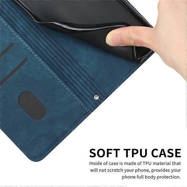 Kompatibel til Nokia G42 telefoncover med prægede linjer, hudvenlig pung TPU+PU læder etui med stativ Azure