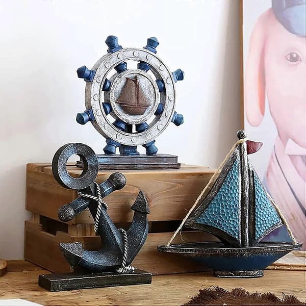 Nautisk Dekor Ror-Figur Middelhavsstil - Blå