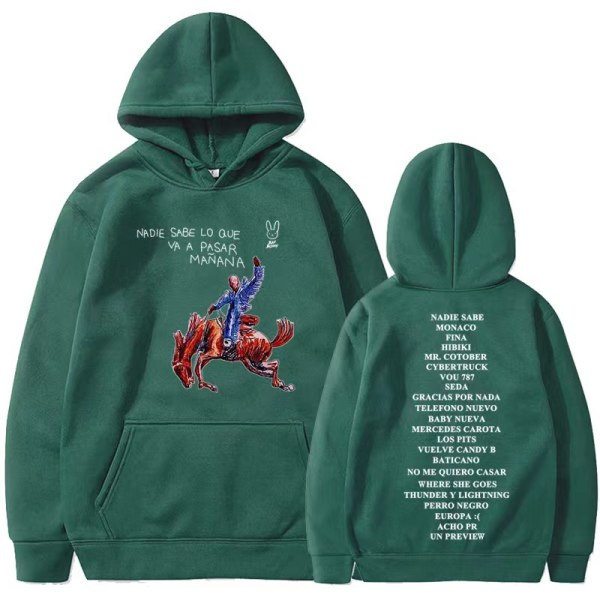 Nytt Bad Bunny nytt album Nadie Sabe Lo Que Va a Pasar Manana sweatshirt perifer hoodie green L
