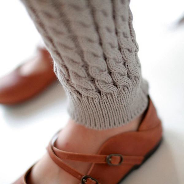Kvinnor högt knä stickad benärm Vinter benvärmare Strumpor Slouch Boots manschetter Toppers Light Grey