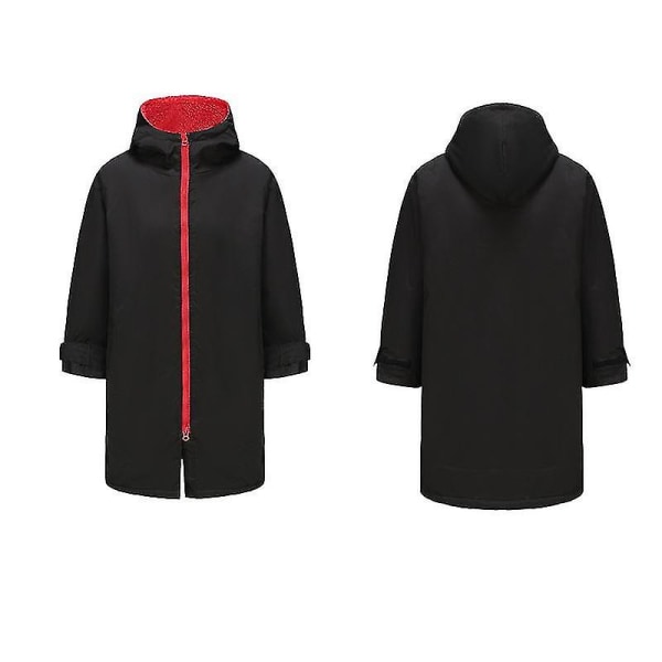 Äventyrshuva för barn, vattentät regnrock med varm mantel Black Red Below 135cm