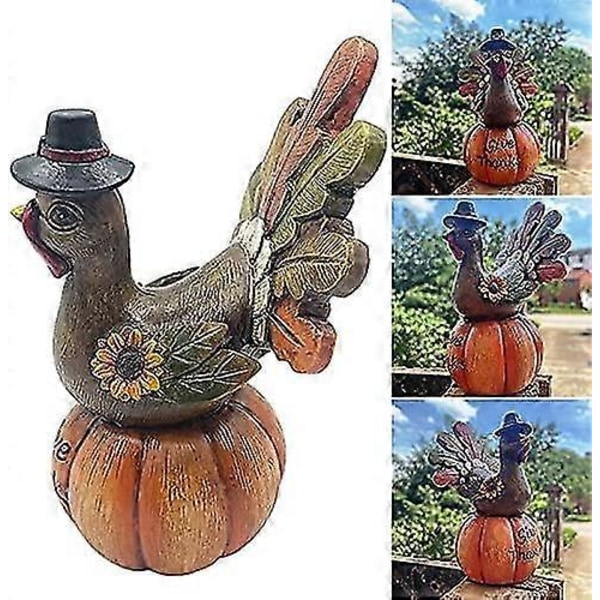 Kalkun med Gresskar Resin Statue Skrivebordsornamenter Innovativ (oransje1stk)