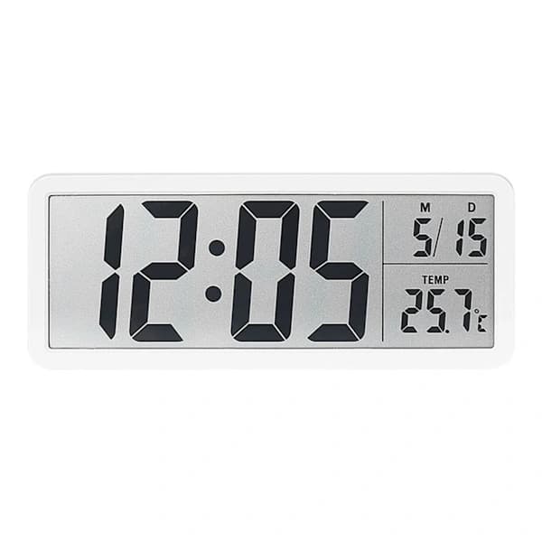 Digital väggklocka – LCD digital klocka med tid-, temperatur- och datumvisning; Batteri-/USB-driven; Lämplig för sovrum och kök; Vit