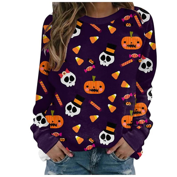 Kvinnor Halloween sweatshirts Pumpa Face Dans Skelettskjorta Långärmad tröja Rolig grafisk tröja style 10 S