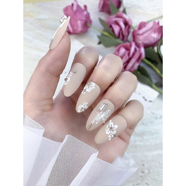 5D Präglade Blommor Nagelstickers för Akrylnaglar, 6 Ark Graverade Blomma Nageldekaler Vår Sommar Nagelkonst Tillbehör Franska Toppar Nageldesign