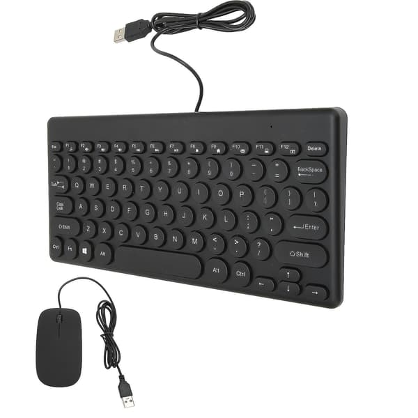 Ergonomisk tastatur- og mus-sæt, strømbesparende, 78 runde tastehætter, 4 museknapper, kablede computertilbehør - Sort.
