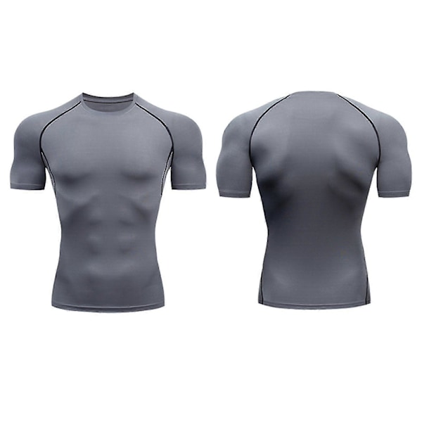 Korta Kompressionströjor för Män, Cool Dry, Sport T-shirts, Toppar, Träningsskjorta, Grå M