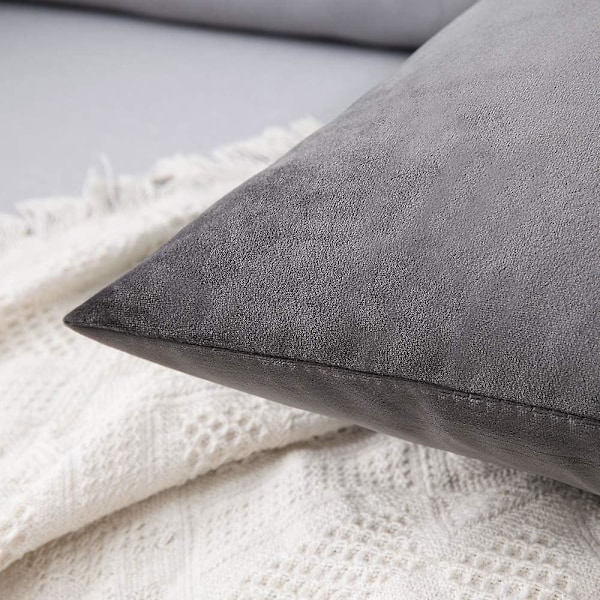 2 Örngott i Sammet Dekorativt Sofföverdrag Kuddfodral Supermjukt Mjuk Dekoration Hem Vardagsrum Sovrum För Soffa 2 Delar 30x50cm Mörkgrå