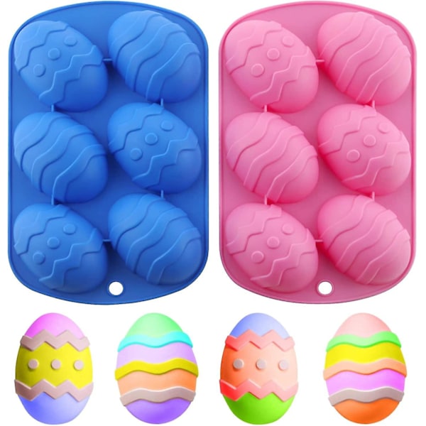 2 Pak Easter Æg Silikoneforme, 6 Hulrum Søde Easter Æg Form Silikone Slikform Bakke Til Easter Chokolade, Fest Jelly, Isterninger