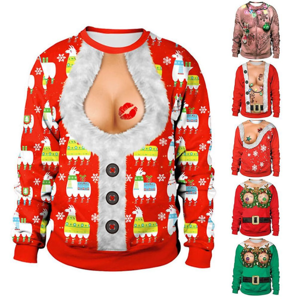 3d unisex jultröja Ugly tomte tröja med rund hals Xams cosplay kläder Blue XL