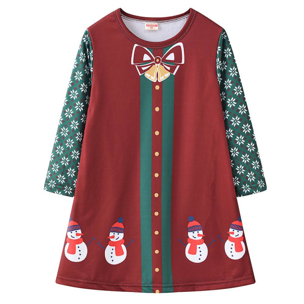 Jouluinen Toddler Lapset Tytöt Casual pitkähihainen Tunika Mekko Printed Leikkivaatteet Juhla Löysä Pitkäsiima Topit Mekot Red 2-3 Years