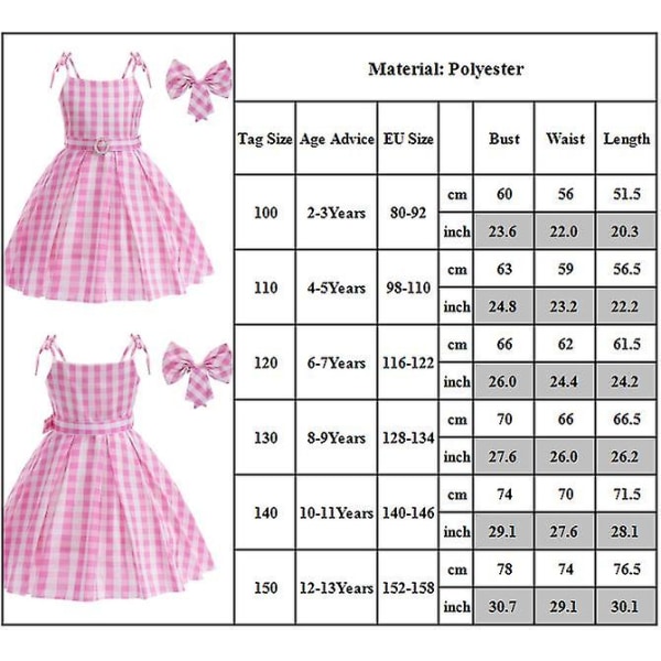 Barbie-tyttöjen Cosplay-juhlamekko Syntymäpäiväpukeutuminen rusetin hiusklipsilahjoilla 12-13 Years