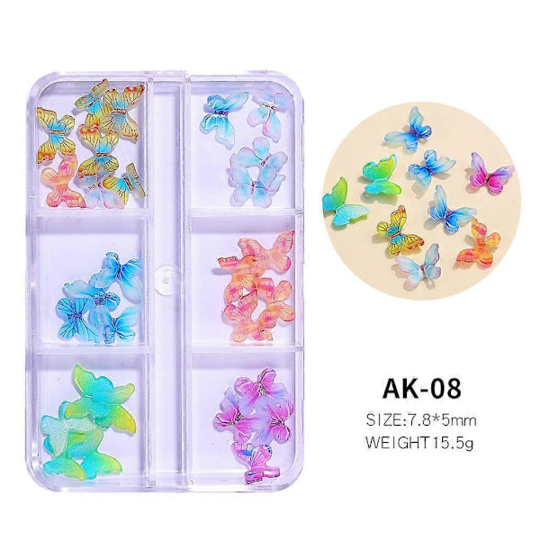 3D Nageldekoration för Akrylnaglar 6 Fack 3D Nagelblommor Strass Blomma Kärlek Hjärta Rosetter Octagon Nagelkonst Tillbehör Manikyr DIY Nageldekorationer